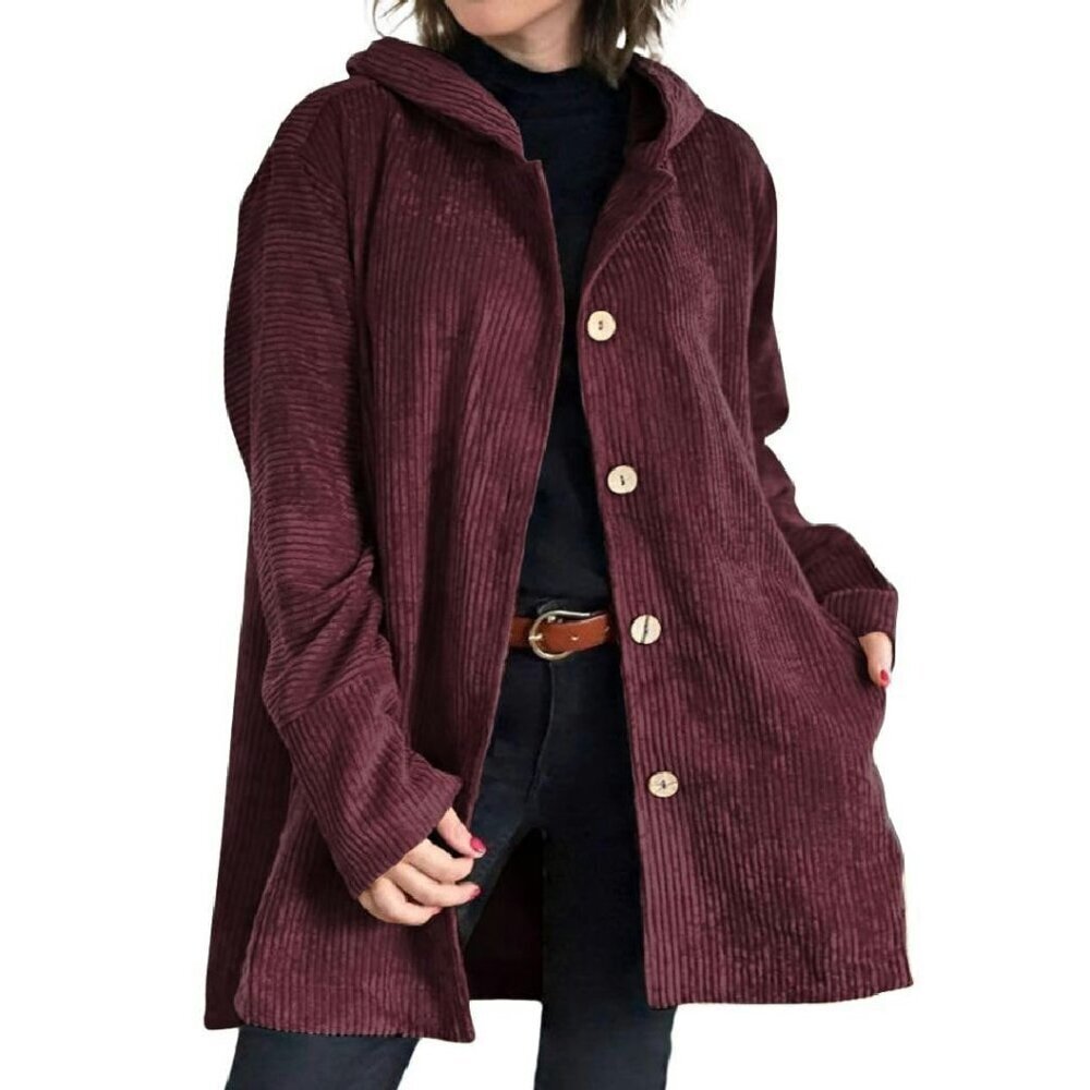 Corduroy Hooded Jacket Women's Fall Casual Button Down Loose Fit